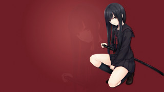 Woman black dress sword cat - her knee free wallpaper