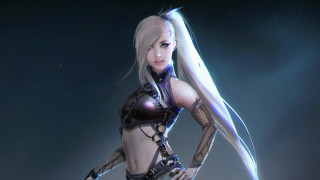Woman sword bodySuit blueBackground fantasy - a picture in the dark free wallpaper