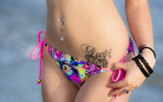 Woman bikini scissors tattoo pink - caroline lucy scott free wallpaper