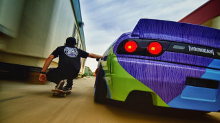 Man skateboard colorful car street - cornelisz hendriksz vroom free wallpaper for desktop