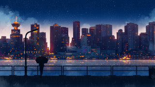 Bridge city night umbrella urban - vancouver school free wallpaper