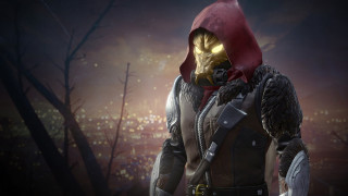 Red hoodie man forest night - a red mask free wallpaper