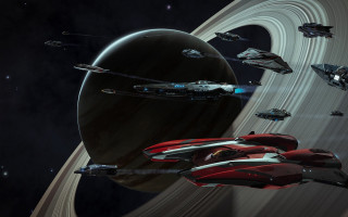 Space ships saturns distant planet - a space free wallpaper