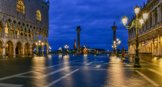 City clocktower night lights blue - a clock tower in the background free wallpaper