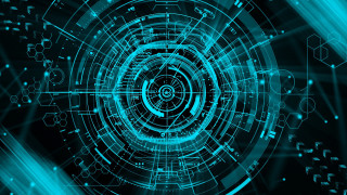 Blue abstract circular cybernetics magic 3 - line and dots free wallpaper