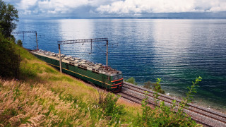 Train water scene matte painting - a train free wallpaper for desktop