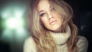 Blonde woman turtleneck portrait photorealistic - a white sweater free wallpaper for desktop