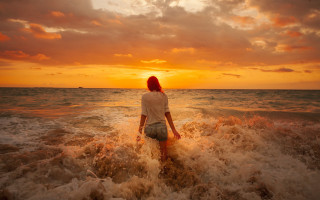 Woman ocean sunset back pockets - her pocket free wallpaper for desktop