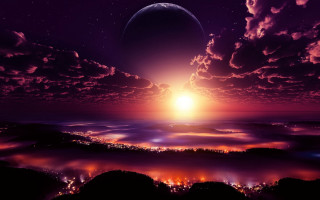 Sunset city planet clouds sky - david free wallpaper for desktop