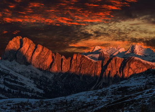 Mountain range red sky clouds 7 - free winter wallpaper
