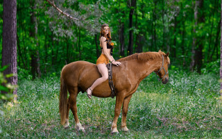 Woman horse forest outdoors nature - pre free wallpaper