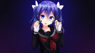 Anime girl blue hair horns - a anime girl free wallpaper for desktop