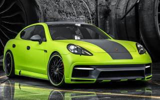 Lime green sports car garage - a yellow line free wallpaper
