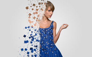 Woman blue dress mosaic background - a white background behind her free wallpaper