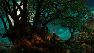 Castle trees moon fantasy nature - a castle in the distance free wallpaper