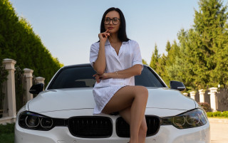 Woman sitting white car posing - woman free wallpaper