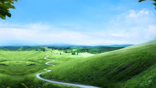 Winding road green valley blue - a lush green valley free wallpaper for desktop