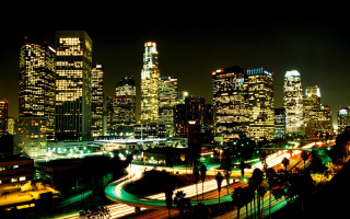 City skyline night lights traffic - traffic free wallpaper