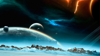 Space mountains planets bright star 3 - a space scene free wallpaper for desktop