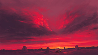 Sunset red sky clouds rocks - a painting of a sunset free wallpaper