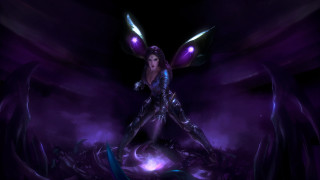 Purple woman wings fantasy concept - a purple light behind her free wallpaper