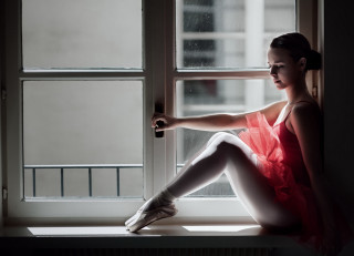Woman red dress sitting window 3 - elizabeth polunin free wallpaper for desktop