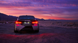 Desert car sunset purple sky - the desert free wallpaper