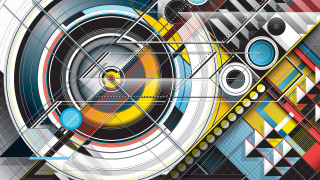 Colorful abstract grid circles squares - a yellow center free wallpaper