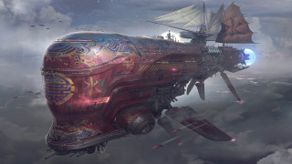 Futuristic ship sailboat airship castle - a ship free wallpaper