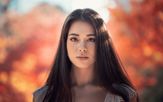 Woman long hair tree orange - audrey kawasaki free wallpaper