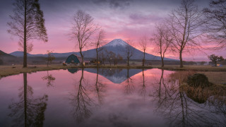 Mountain reflection pond sunset pink 2 - awataguchi takamitsu free wallpaper
