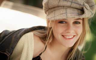 Woman smiling hat leather jacket - young free wallpaper for desktop