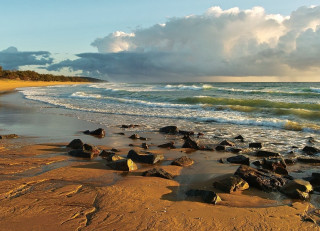 Beach rocks water cloudy sky 12 - a few rock free wallpaper