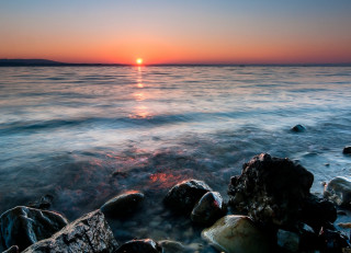 Sunset ocean rocks water island 2 - rock and water free wallpaper
