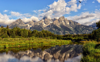 Mountain lake bird clouds sky - ansel adams free wallpaper