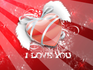 Red heart ribbon bow snowflakes - a red heart free wallpaper