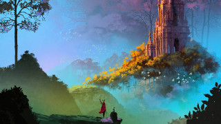 Castle people hill fantasy matte - a painting of a castle free wallpaper