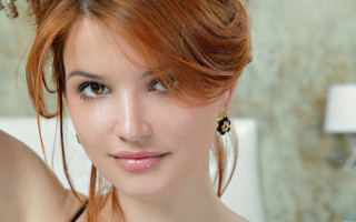 Elina karimova red hair black - a white wall behind her free wallpaper