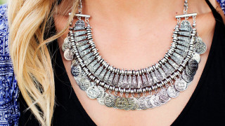 Woman coin necklace black shirt - egyptian art free wallpaper