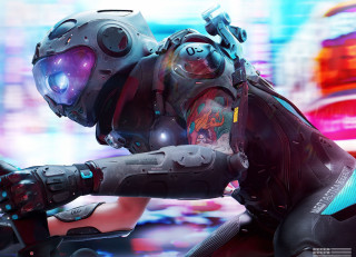 Futuristic man cyberpunk suit gun - a futuristic man free wallpaper