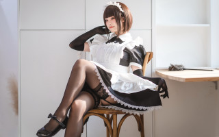Maid cosplay brown hair thighhighs - cosplay free wallpaper