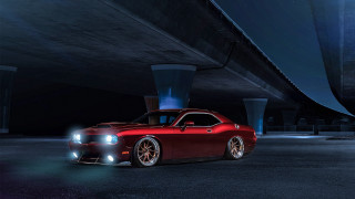 Red car bridge night headlights - its headlight free wallpaper