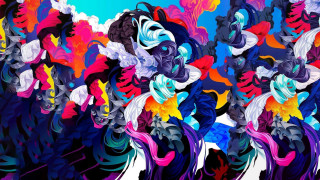Psychedelic woman colorful hair blue - psychedelic art free wallpaper