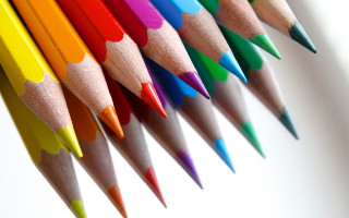 Colored pencils row white background - pastell free wallpaper