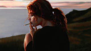 Woman smoking sunset water portrait - a woman smoking free wallpaper