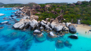 Beach rocks water people trees - carl critchlow free wallpaper for desktop