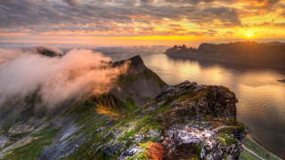 Mountain lake boat clouds sunset 2 - artur grottger free wallpaper