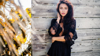 Woman black dress autumn fire - her cheek free wallpaper