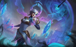 Woman white sword blue background - a swirl free wallpaper