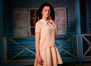 Woman dress building cigarette library - her mouth and a cigarette free wallpaper